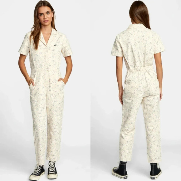 RVCA Nightshift Womens Floral Jumpsuit L NWT Utility Fall Outdoors - Picture 1 of 12